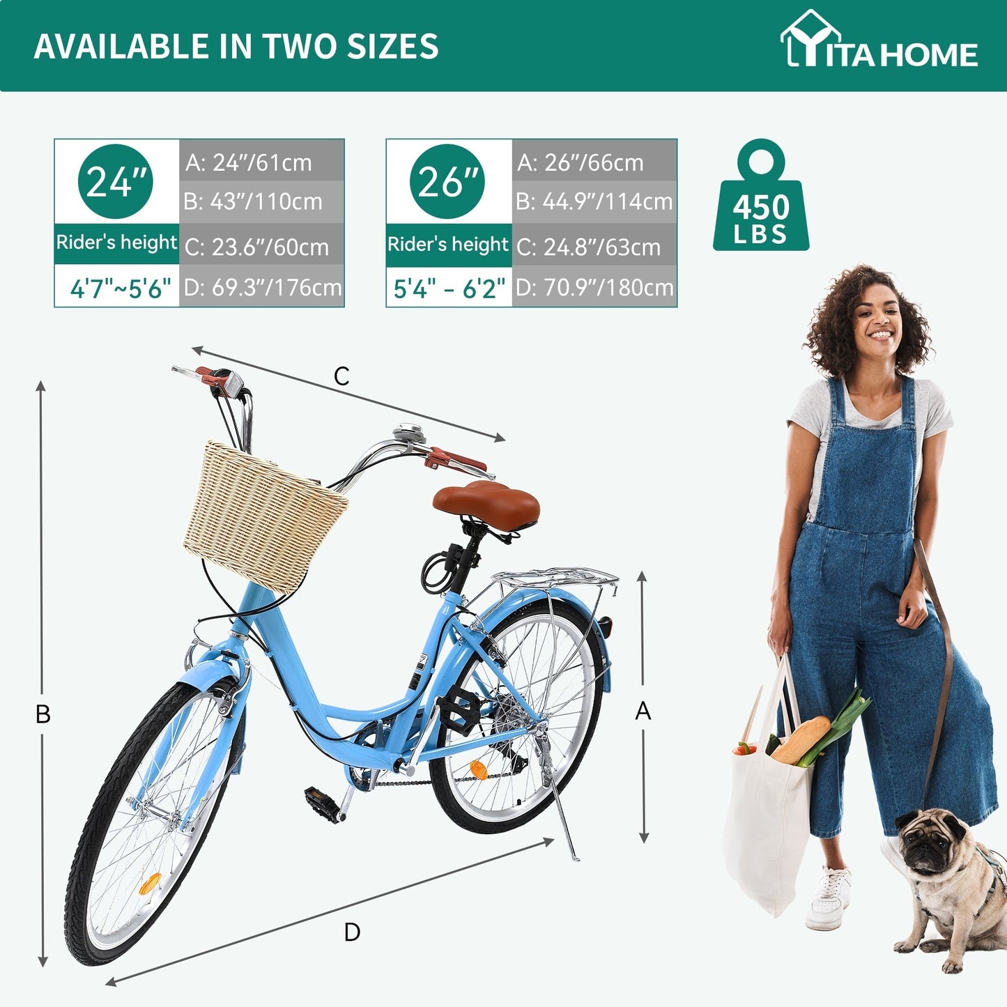 Moasis24/ 26 7-speed Cruiser Bike Adjustable Step Through Bike Commute Bike Bicycle