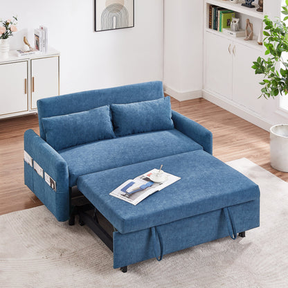 Modern 2 Seat Couch, Microfiber Pull Out Sleep Sofa Bed wih Adjsutable Backrest, Storage Pockets, 2 Soft Pillows, USB Ports
