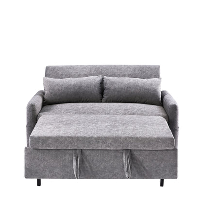 Modern 2 Seat Couch, Microfiber Pull Out Sleep Sofa Bed wih Adjsutable Backrest, Storage Pockets, 2 Soft Pillows, USB Ports