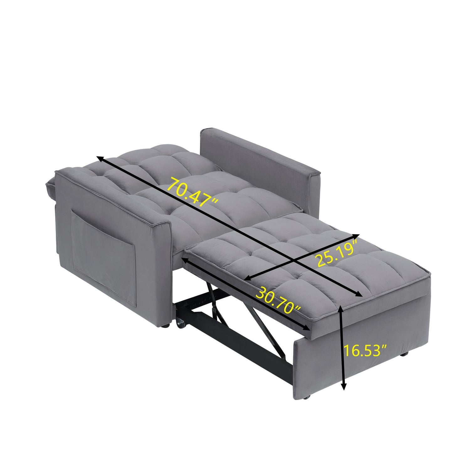 Modern 70.86 3 in 1 Single Convertible Sofa Bed with Adjustable Back and Moving Wheel for Living Room