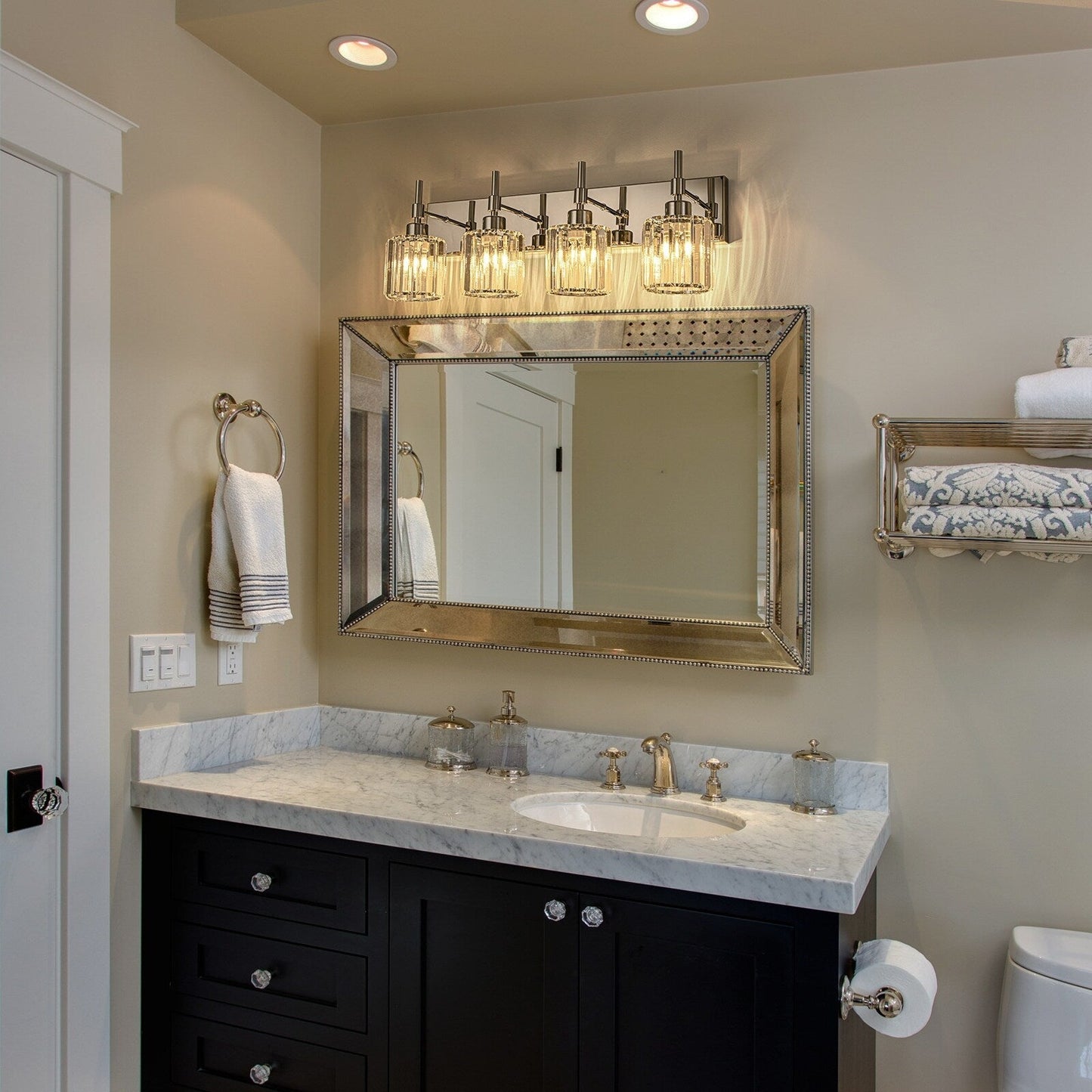 Modern Dimmable Crystal Bathroom Vanity Light Wall Sconces with Crystal Shades