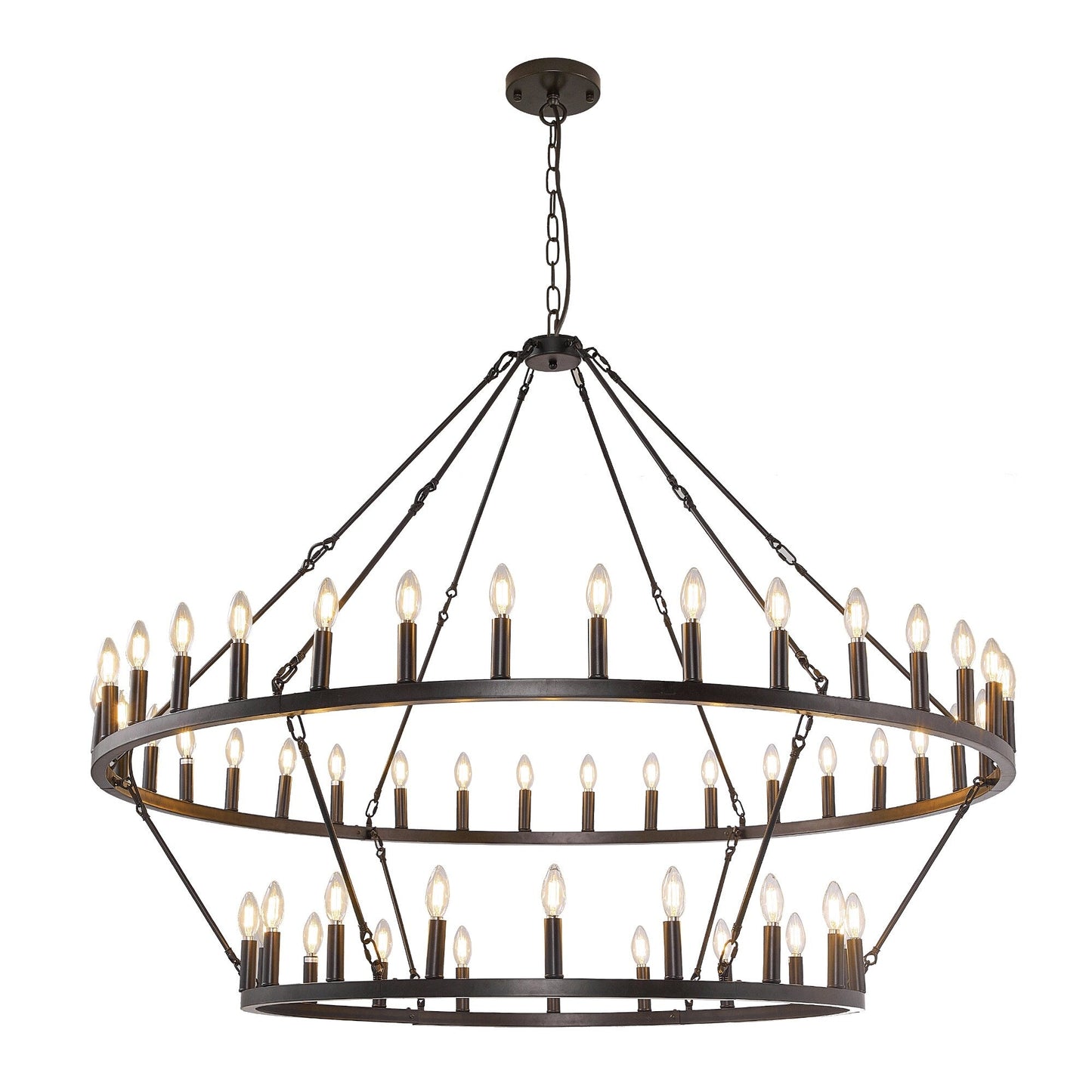 Modern Farmhouse Chandelier 2 Tier Round Wagon Wheel Chandelier Large High Ceiling Light.