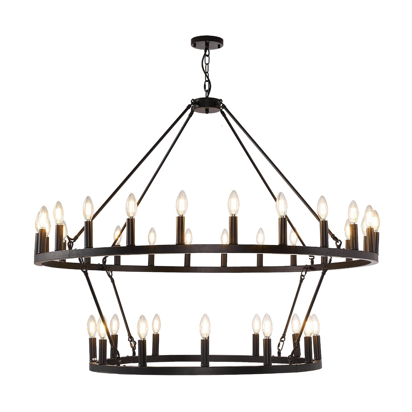Modern Farmhouse Chandelier 2 Tier Round Wagon Wheel Chandelier Large High Ceiling Light.