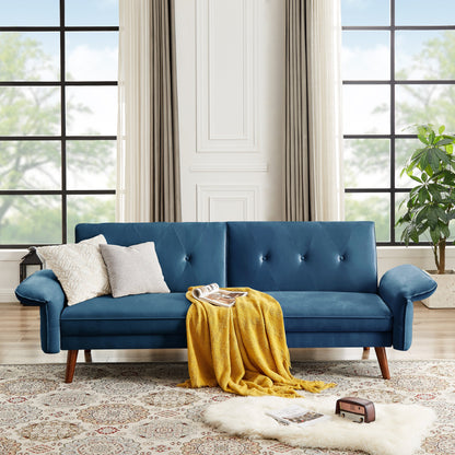 Modern Futon Sofa Bed, Convertible Sleeper Sofa with Tapered Wood Legs, 78.35 W, Small Split Back Sofa for Living Room