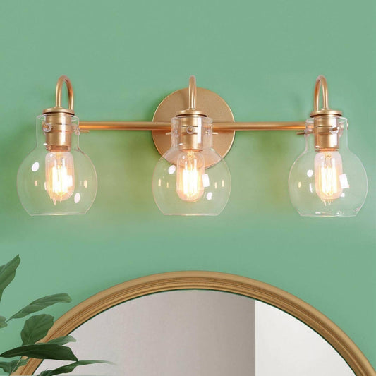 Modern Gold 3-Light Bathroom Vanity Light Orb Glass Wall Sconce