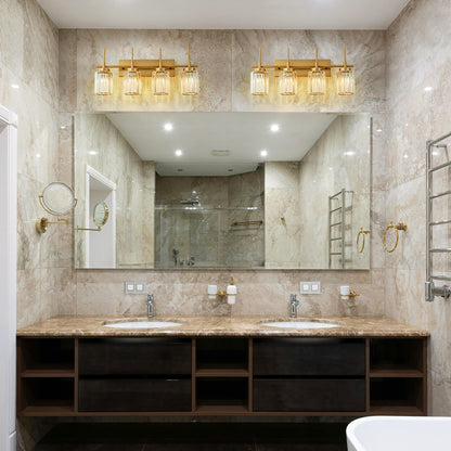 Modern Gold Dimmable Wall Light Glam Cylinder Bathroom Crystal Vanity Light Wall Sconces