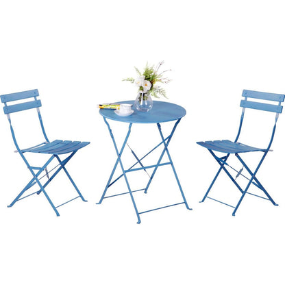 3pc Metal Folding Bistro Set, Weather-Resistant Outdoor/Indoor Conversation Set for Patio, Yard, Garden