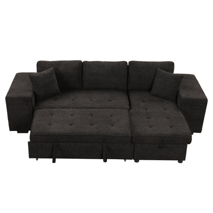 Modern L-Shaped Pull-Out Sectional Sofa Bed with Reversible Chaise, Storage and 2 Stools for Living Room Apartment