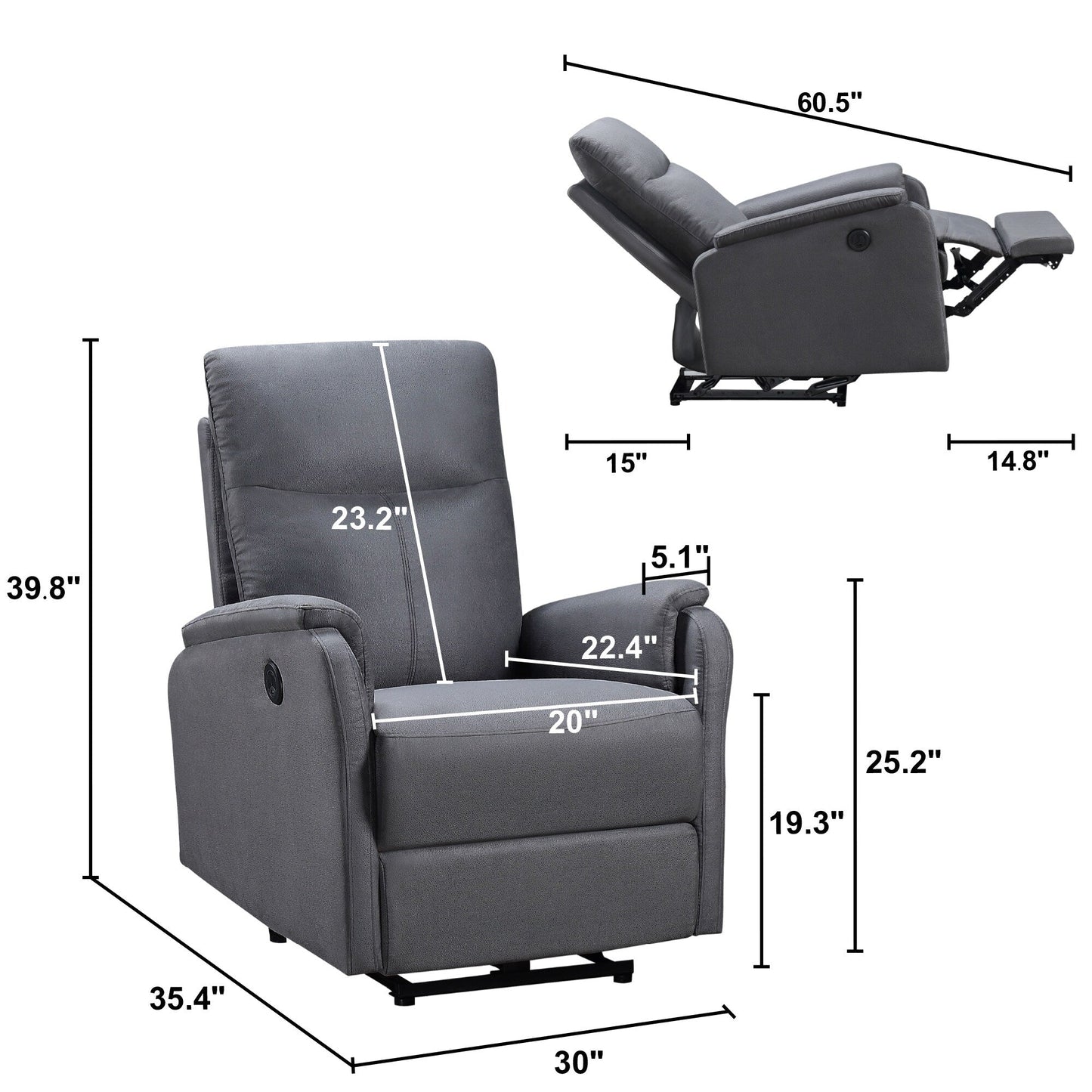 Modern Power Recliner Chair with USB, Full Head & Lumbar Support