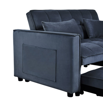 Modern Pull-Out Couch Bed, 3-in-1 Sleeper Sofa with Adjustable Backrest, Velvet Loveseat, Pillows & Side Pockets