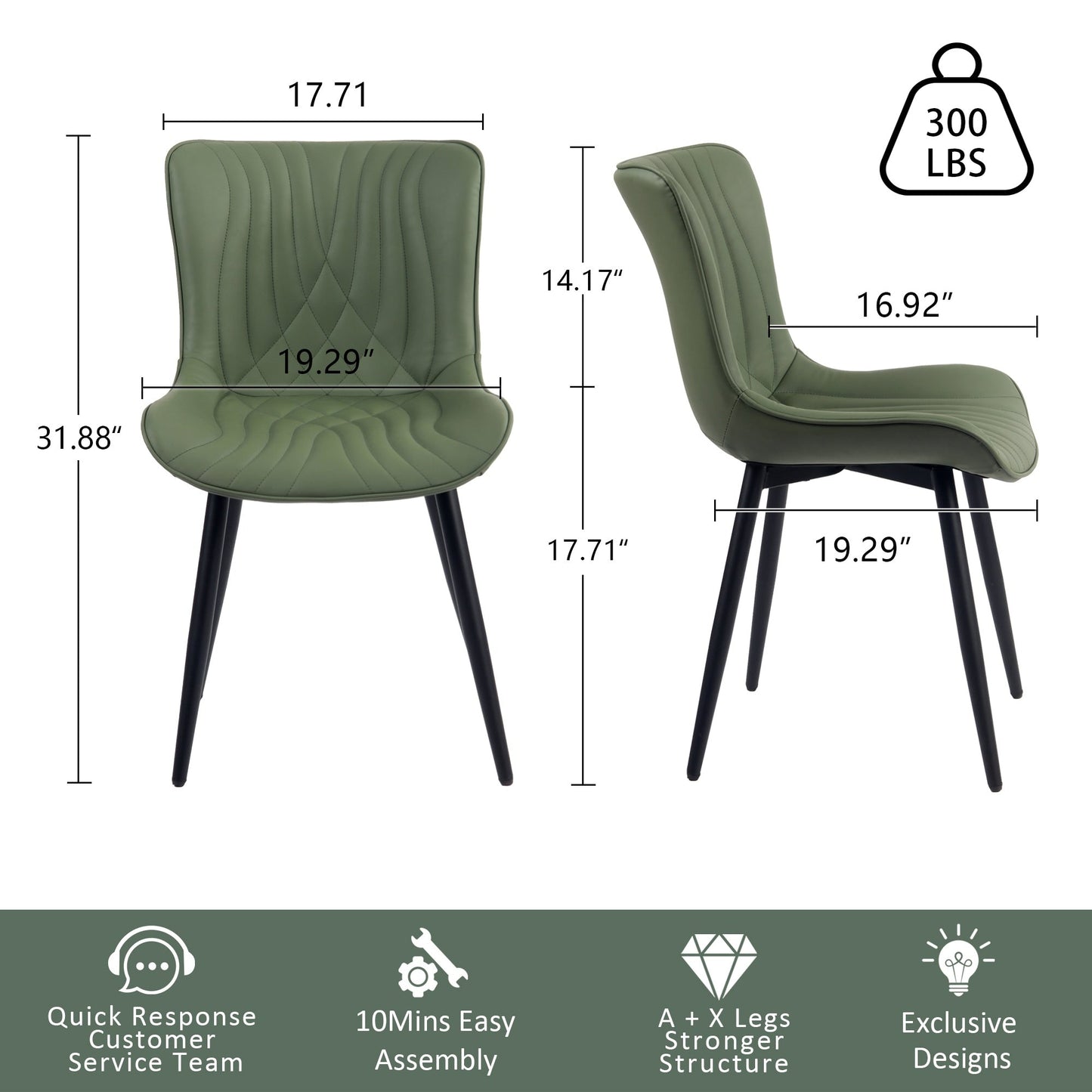 Modern Upholstered Leather Armless Dining Chairs Set of 2