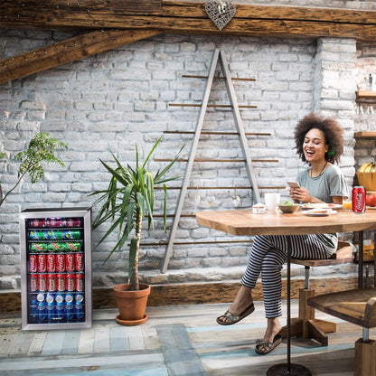 Newair 126-Can Capacity Beverage Refrigerator, Mini Fridge with Glass Door and Adjustable Shelves, Stainless Steel