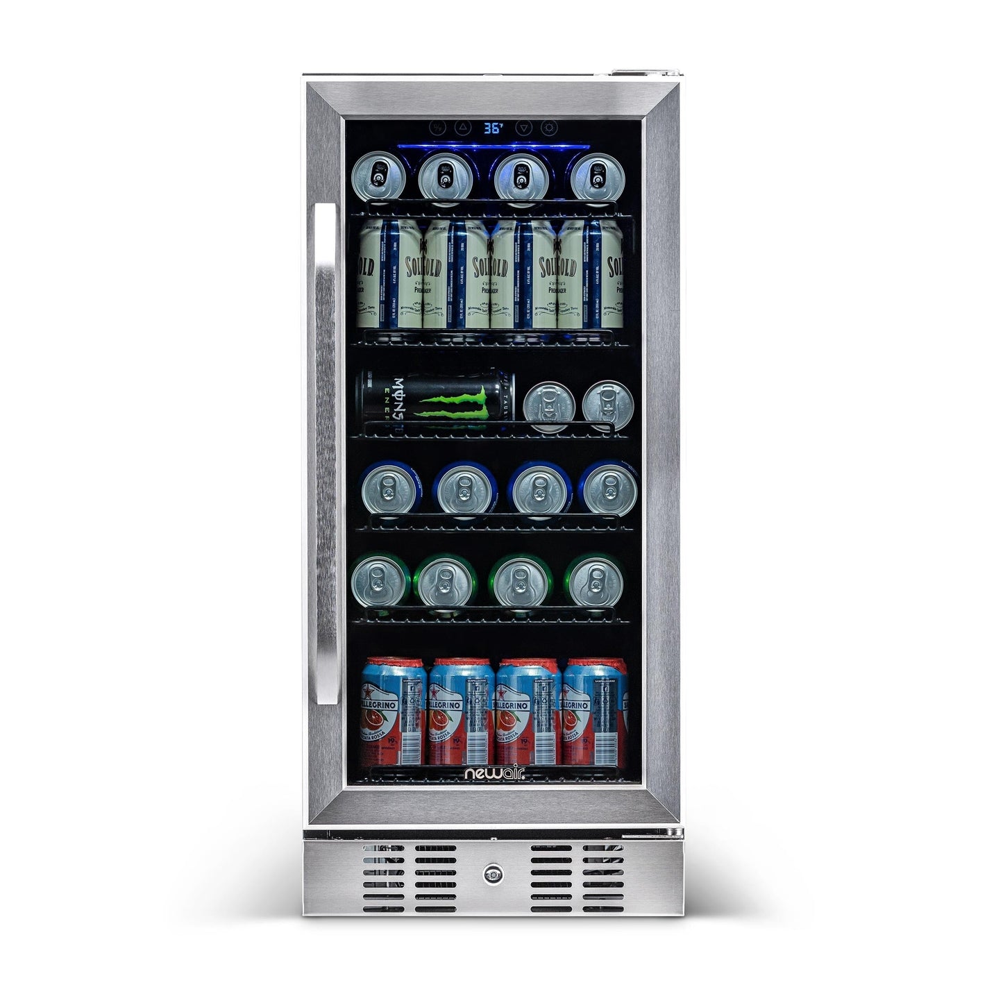 Newair 15 in. Built-in 96 Can Beverage Fridge in Stainless Steel with Temperature Controls and Adjustable Shelves
