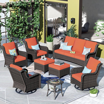 OVIOS 8-piece Patio Wicker Furniture Swivel Chair Set