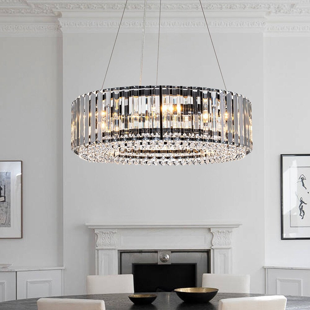 OYIPRO 6/8/12-Light Modern Round Crystal Chandelier Drum Shape Pendant Light for Kitchen Island