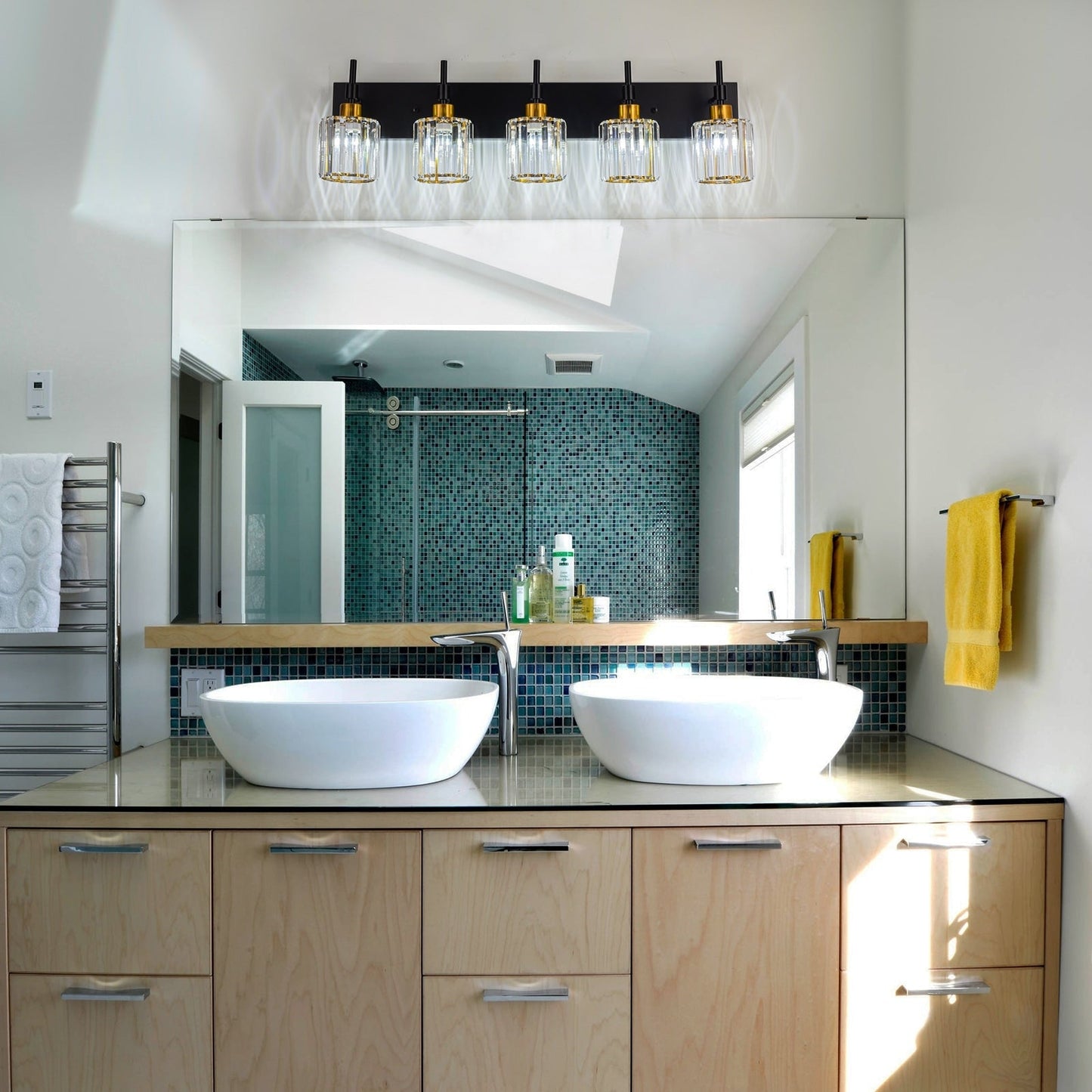 Modern Dimmable Crystal Bathroom Vanity Light Wall Sconces with Crystal Shades