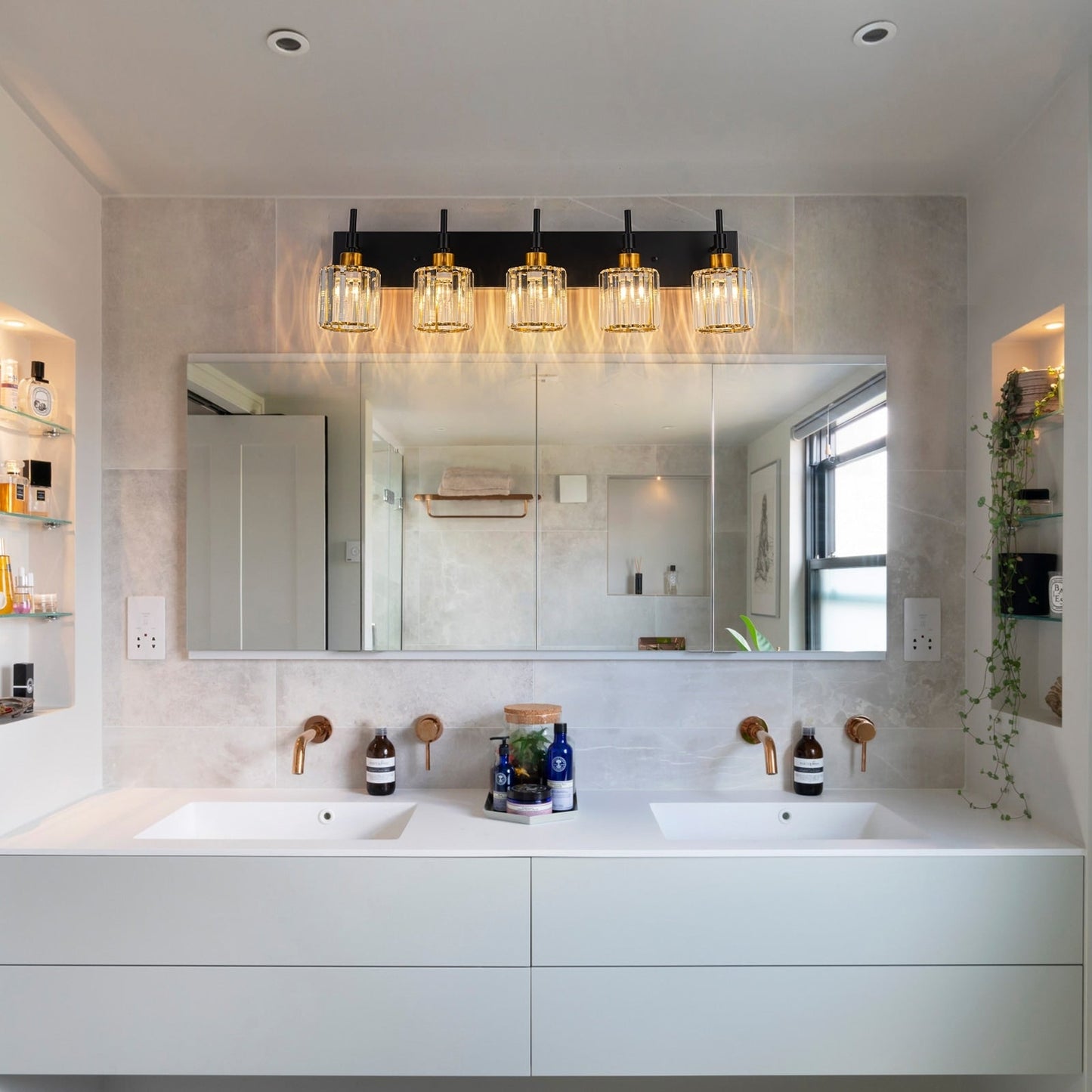 Modern Dimmable Crystal Bathroom Vanity Light Wall Sconces with Crystal Shades