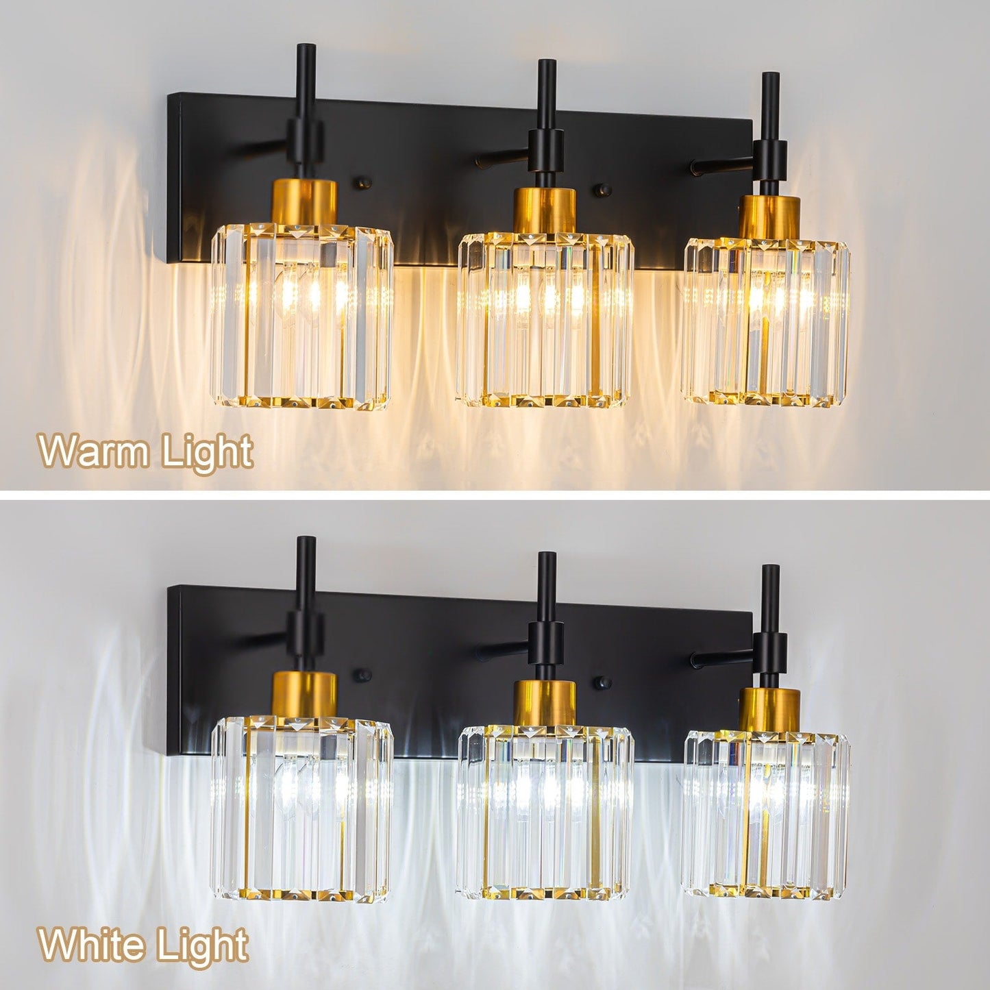 Modern Dimmable Crystal Bathroom Vanity Light Wall Sconces with Crystal Shades