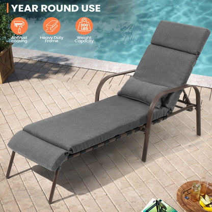 Outdoor Adjustable Patio Chaise Lounge Chair with Cushion Beach Poolside