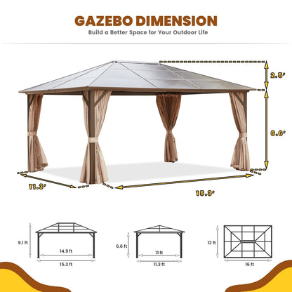 EROMMY Hardtop Gazebo,Outdoor Pergola with Double Roof & Netting & Curtains,Heavy Duty Canopy for Patio, Backyard, Pool party