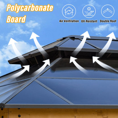 EROMMY Hardtop Gazebo,Outdoor Pergola with Double Roof & Netting & Curtains,Heavy Duty Canopy for Patio, Backyard, Pool party