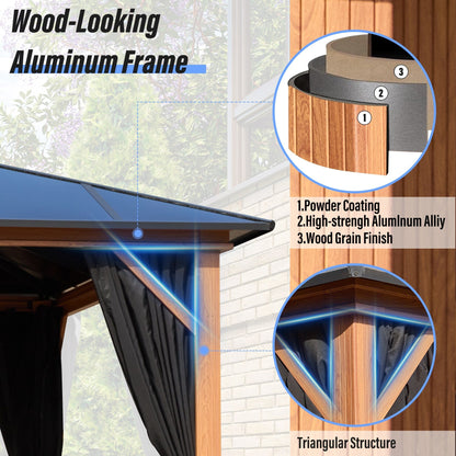 EROMMY Hardtop Gazebo,Outdoor Pergola with Double Roof & Netting & Curtains,Heavy Duty Canopy for Patio, Backyard, Pool party