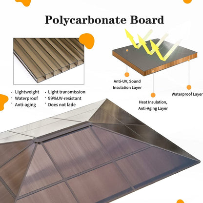 EROMMY Hardtop Gazebo,Outdoor Pergola with Double Roof & Netting & Curtains,Heavy Duty Canopy for Patio, Backyard, Pool party