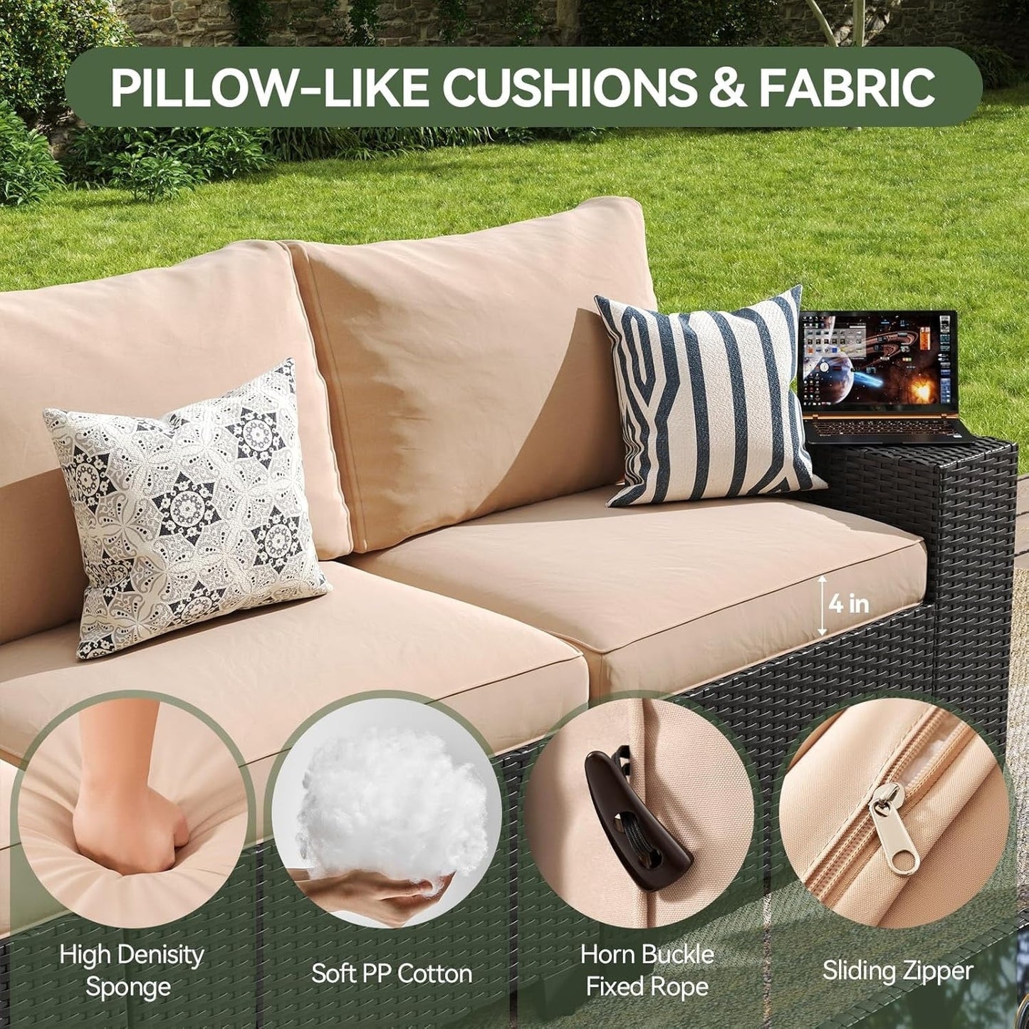 Outdoor Patio Furniture Sets with 4in Thicken Cushion