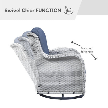 Gymojoy Outdoor Wicker Rocking Lounge Chairs with Swivel Base (Set of 2)