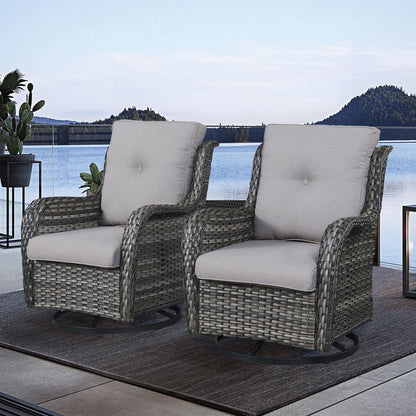 Gymojoy Outdoor Wicker Rocking Lounge Chairs with Swivel Base (Set of 2)