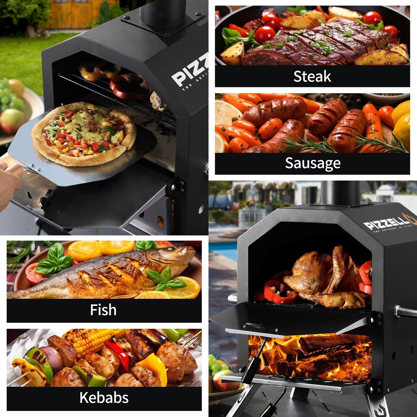 Outdoor Wood Fired Pizza Oven 2-Layer Pizza Maker Outside Pizza Grill for Backyard Parties - 12 inch