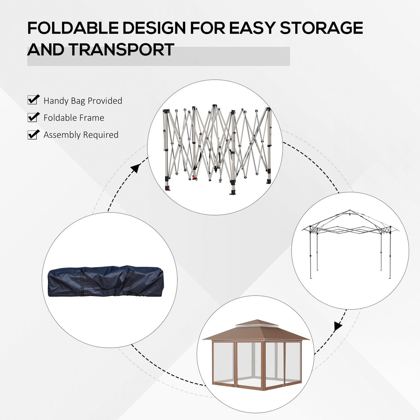 Outsunny 12' x 12' Pop Up Canopy Sun Shade Instant Tent Folding with Mesh Sidewall Netting, 3-Level Adjustable Height