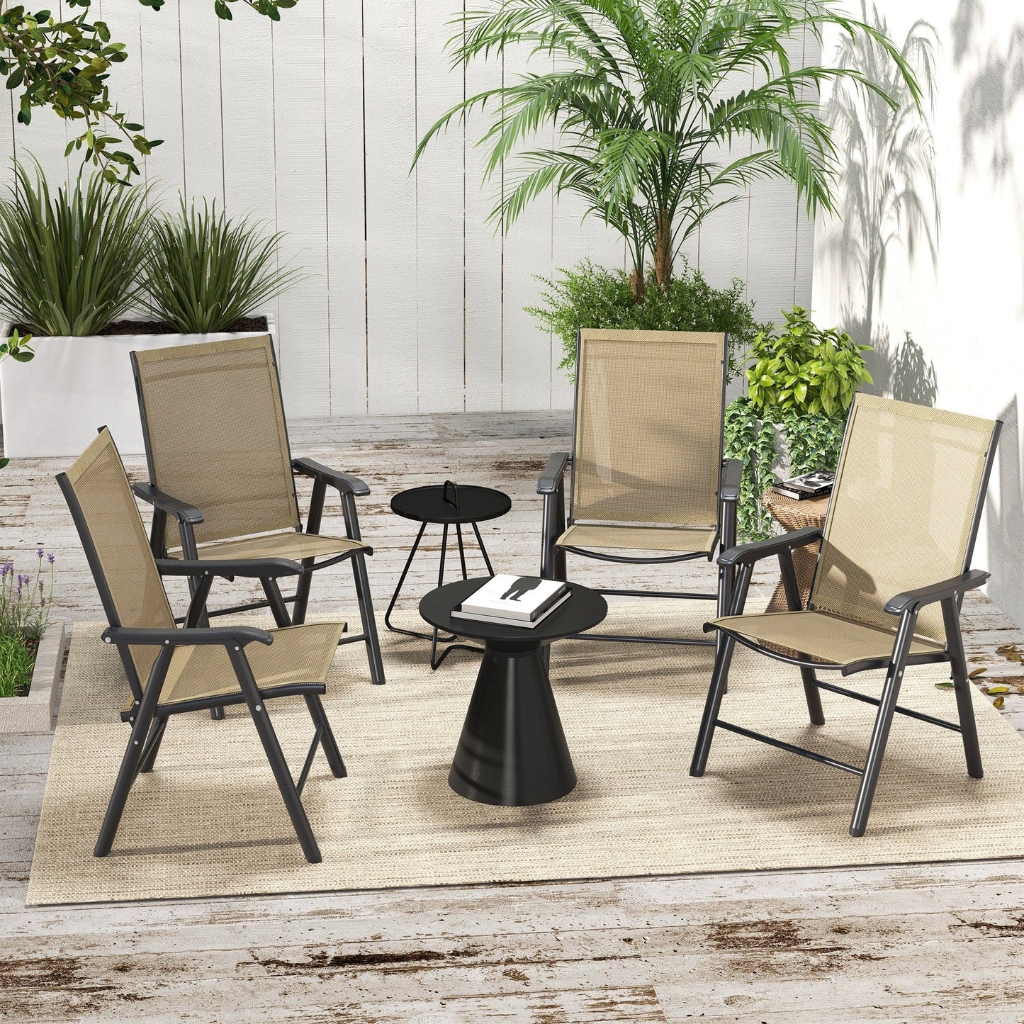 Outsunny 4-piece Folding Patio Chair Set with a Simple & Chic Design, Comfortable for the Deck, Garden, Yard & Travel
