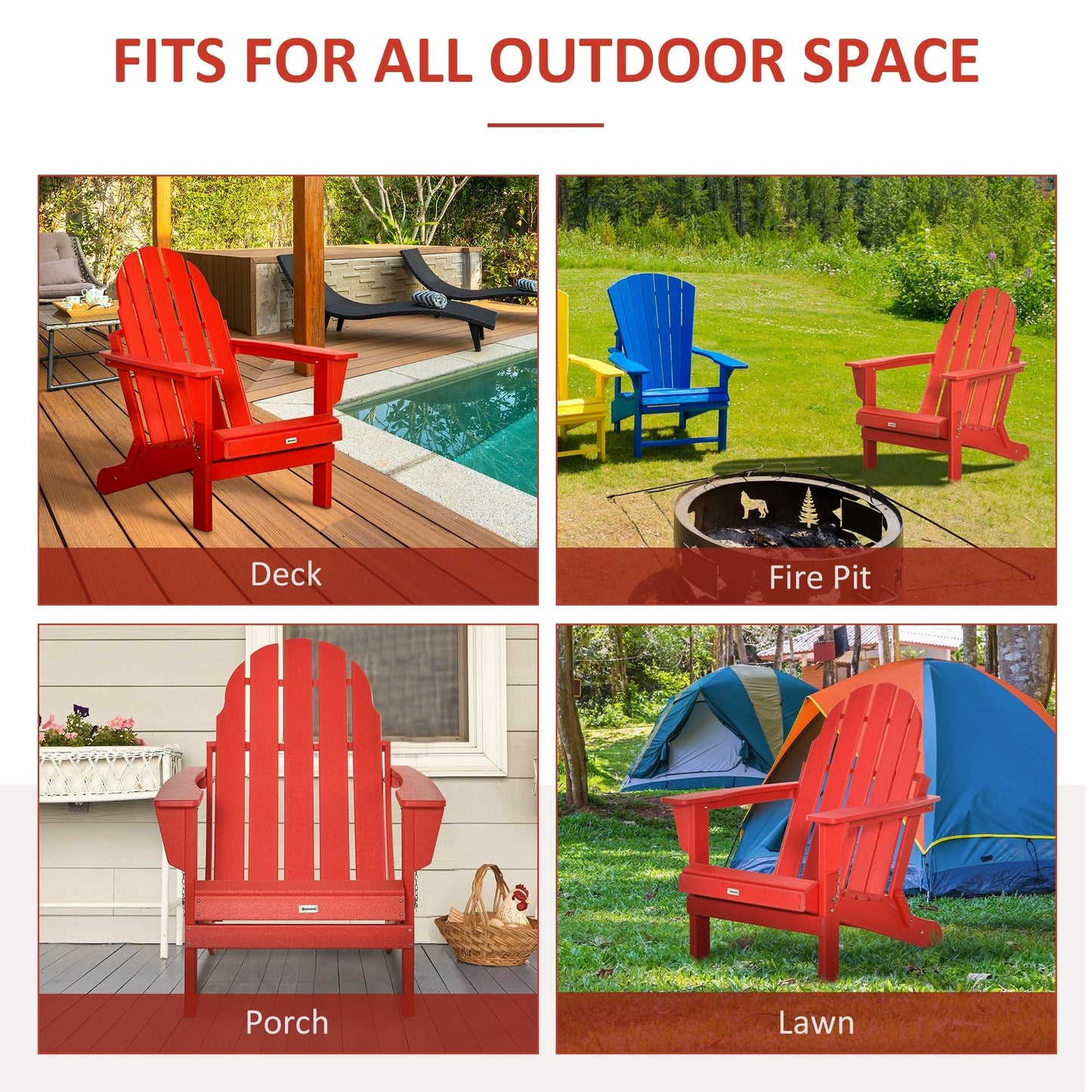 Outsunny Folding Adirondack Chair, HDPE Outdoor All Weather Plastic Lounge Beach Chairs for Patio Deck and Lawn Furniture