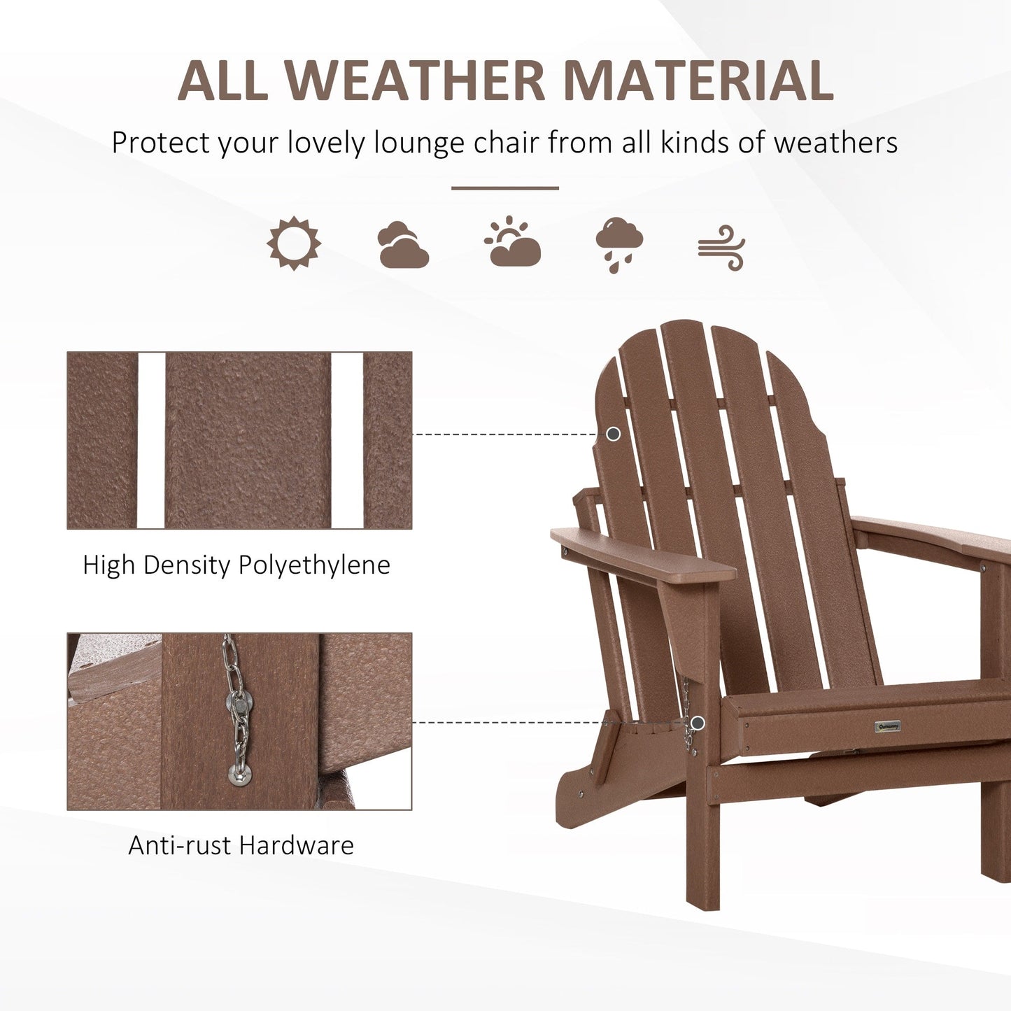 Outsunny Folding Adirondack Chair, HDPE Outdoor All Weather Plastic Lounge Beach Chairs for Patio Deck and Lawn Furniture