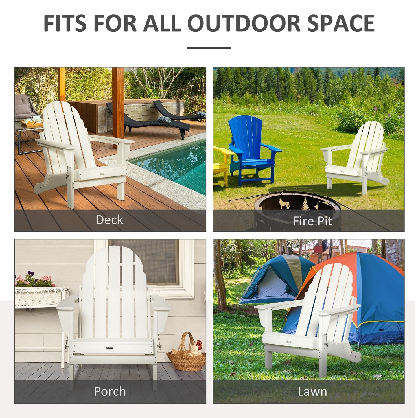 Outsunny Folding Adirondack Chair, HDPE Outdoor All Weather Plastic Lounge Beach Chairs for Patio Deck and Lawn Furniture