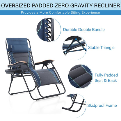 Oversize XL Padded Zero Gravity Lounge Chair Wider Armrest Adjustable Recliner with Cup Holder - N/A