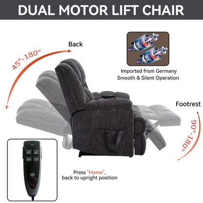 Oversized Chenille Power Lift Recliner Chair with Massage and Lumbar Heating, Infinite Position Reclining