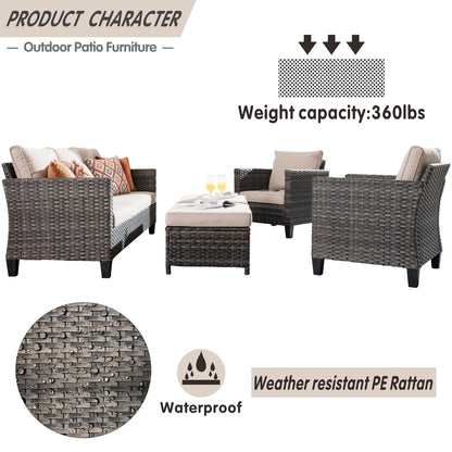 OVIOS 5-piece Patio Furniture Wicker Outdoor High-back Seating Set