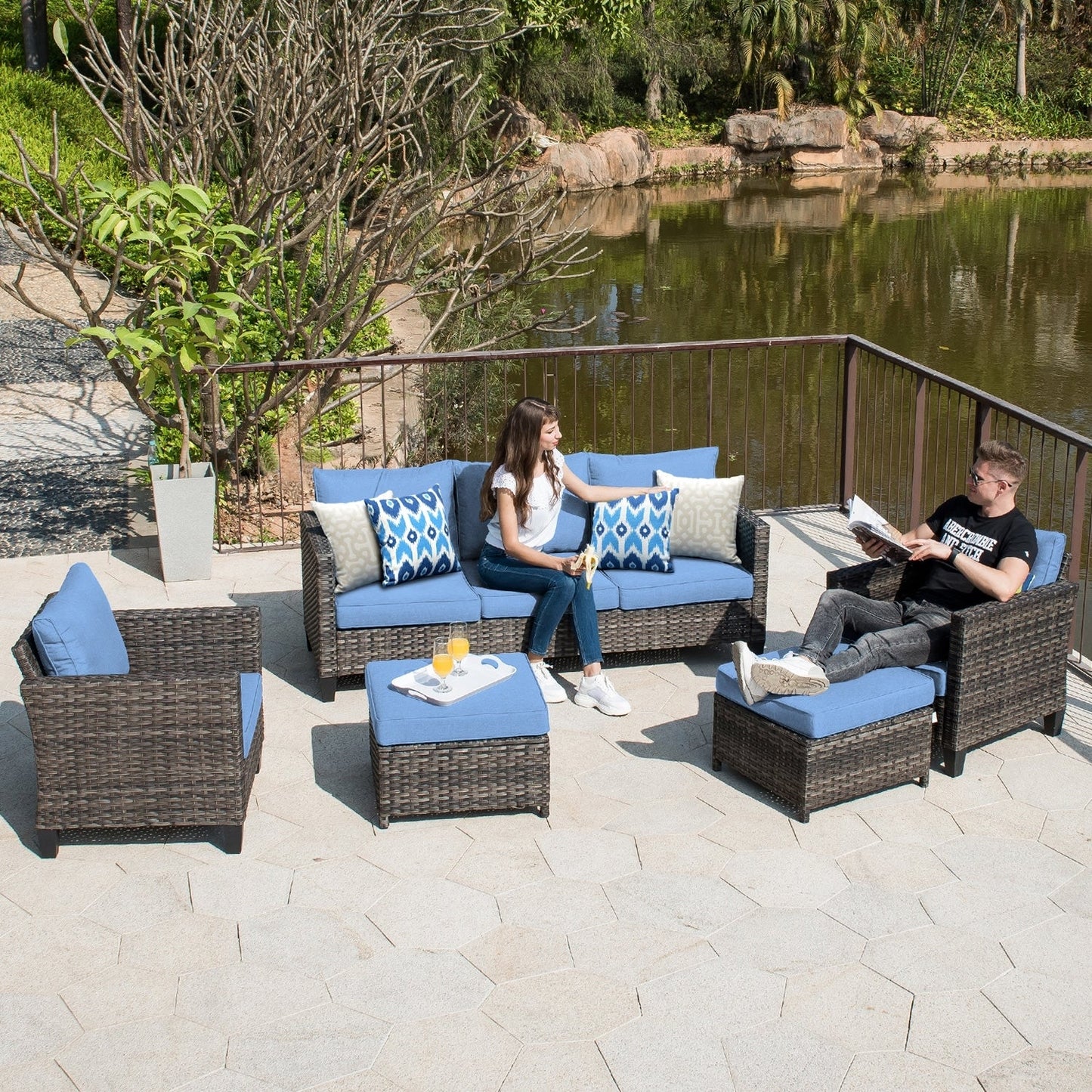OVIOS 5-piece Patio Furniture Wicker Outdoor High-back Seating Set