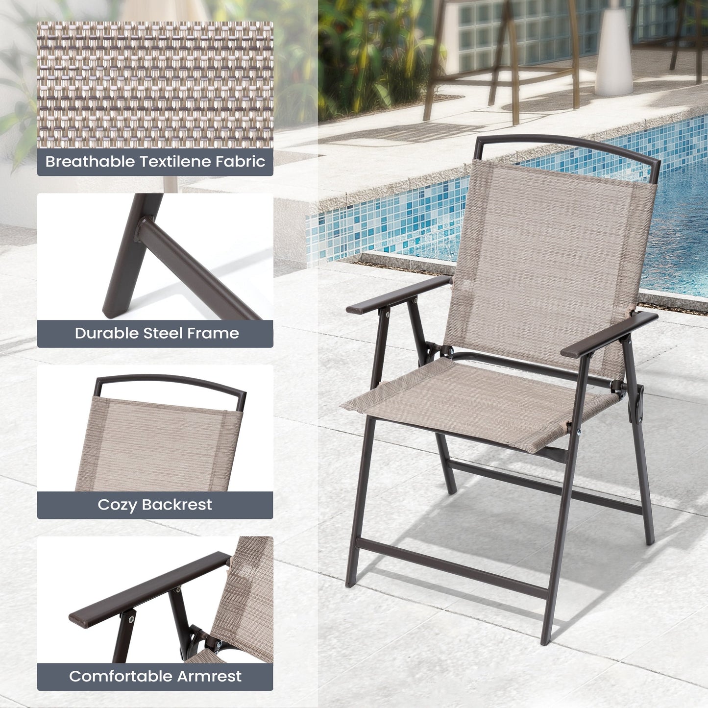 Pellebant 6 Piece Patio Set with Table, Umbrella and 4 Folding Chairs - 22.4Wx26.8Dx34.4H