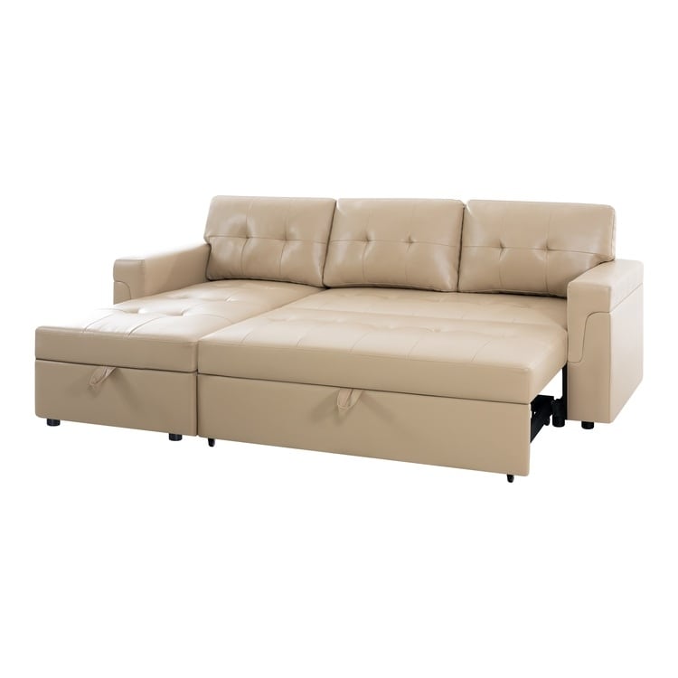 Reversible Sectional Sofa with Pull-Out Sleeper Bed, Hidden Storage Chaise, Durable Legs,