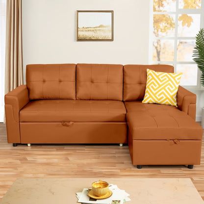 Reversible Sectional Sofa with Pull-Out Sleeper Bed, Hidden Storage Chaise, Durable Legs,