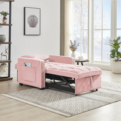 Pink Velvet Single Sofa Bed with Adjustable Back