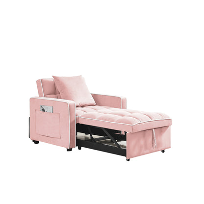 Pink Velvet Single Sofa Bed with Adjustable Back