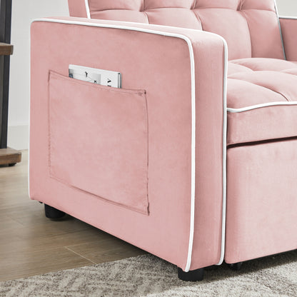 Pink Velvet Single Sofa Bed with Adjustable Back