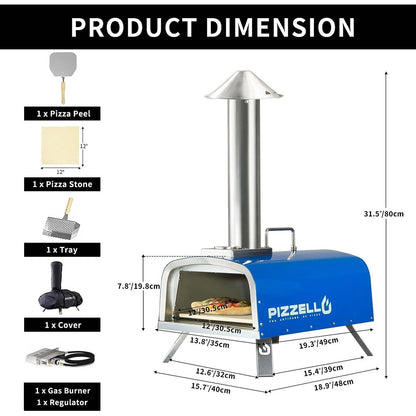 Multi-Fuel Outdoor Pizza Oven Stonebaked Pizza Maker with Gas Burner & Wood Box - 12 inch