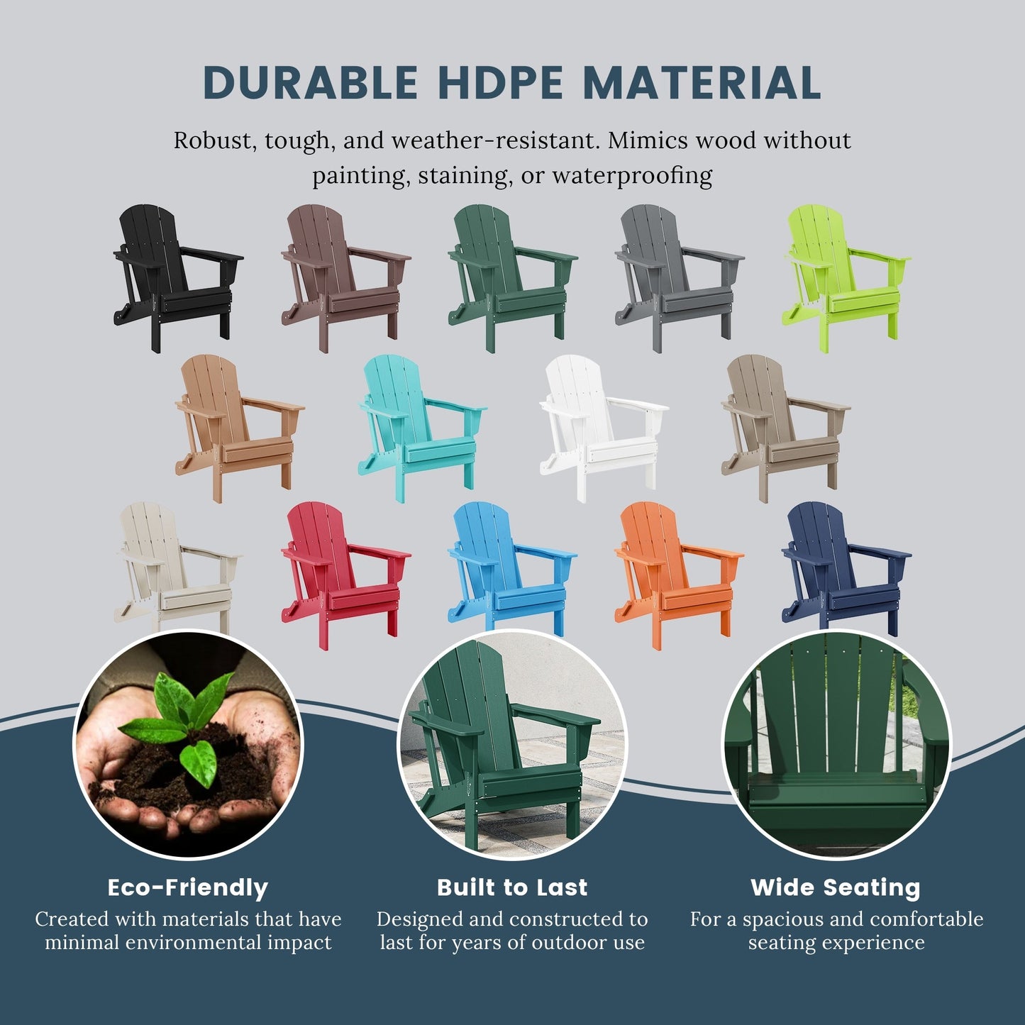 Polytrends Laguna Fade Resistant All Weather Outdoor Patio Folding Adirondack Chair