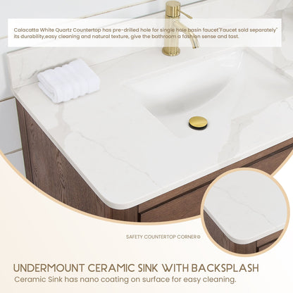 Porto Bath Vanity with White Quartz Stone Top without Mirror