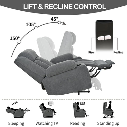 Power Lift Recliner Chair for Elderly, Fabric Lift Chairs w/ Extended Footrest, with 2 Cup Holders,Side Pockets, Remote Control